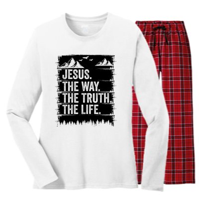 Jesus The Way Truth Life Bible Verse Christian Worship Women's Long Sleeve Flannel Pajama Set 