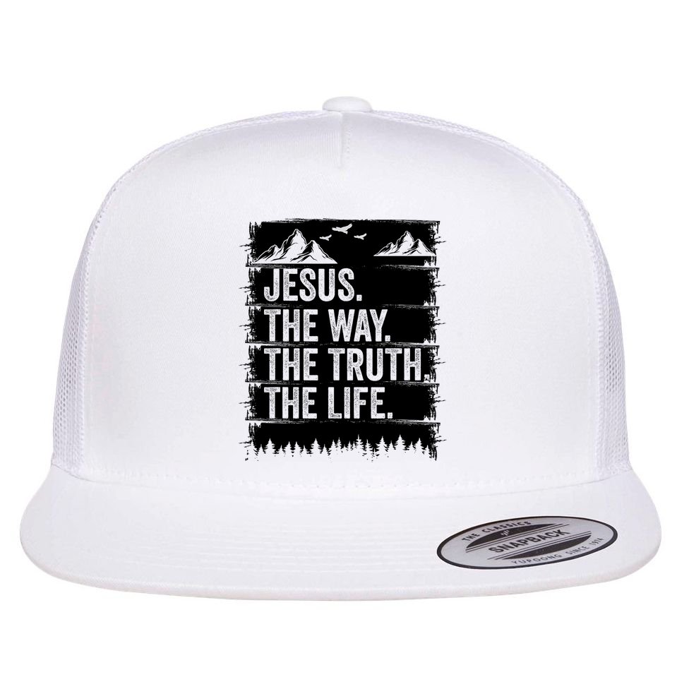 Jesus The Way Truth Life Bible Verse Christian Worship Flat Bill Trucker Hat