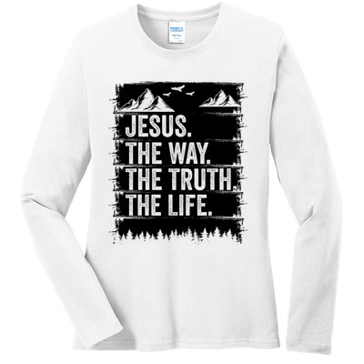 Jesus The Way Truth Life Bible Verse Christian Worship Ladies Long Sleeve Shirt