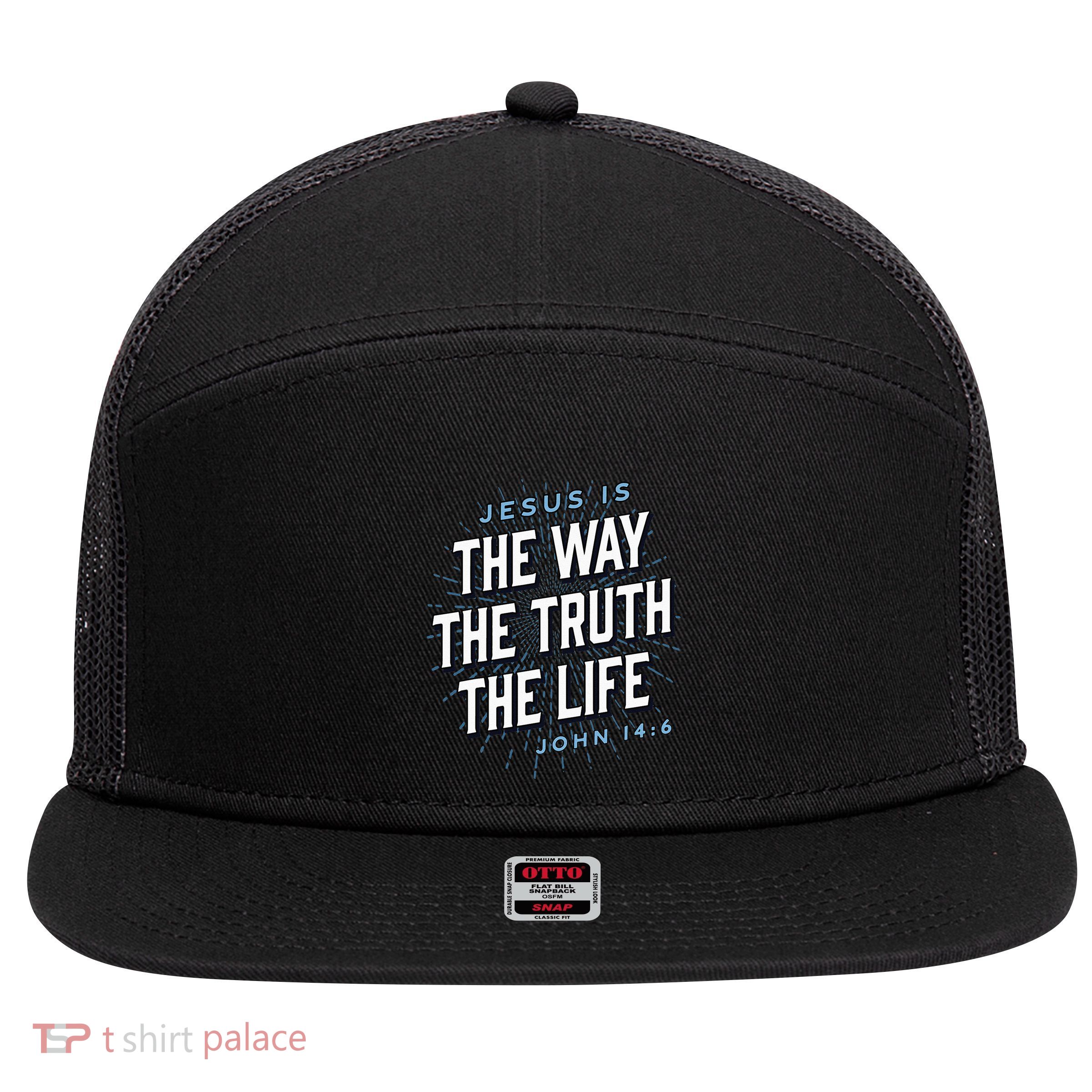 Jesus The Way Truth Life Christian John 146 Bible Verse 7 Panel Mesh Trucker Snapback Hat
