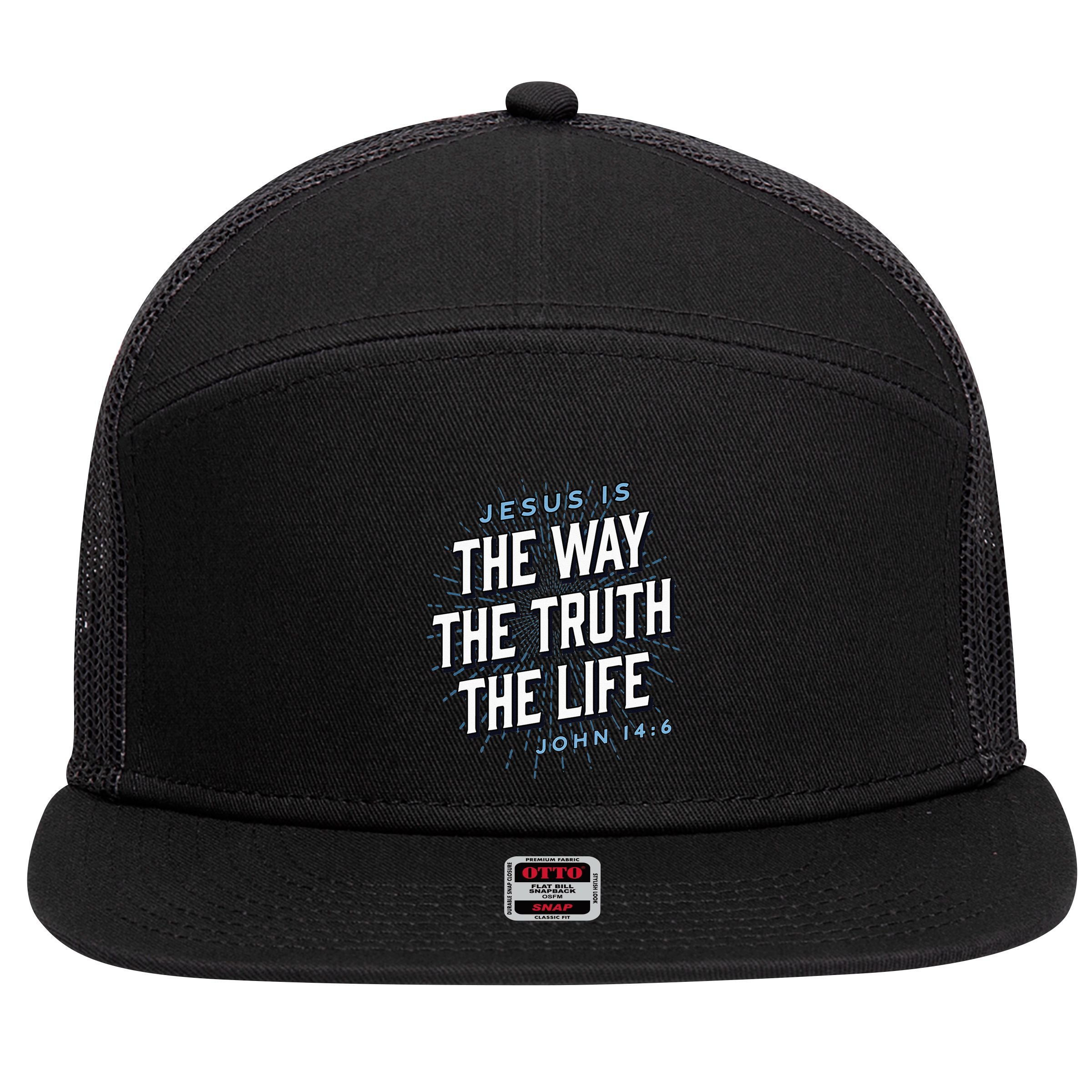 Jesus The Way Truth Life Christian John 146 Bible Verse 7 Panel Mesh Trucker Snapback Hat