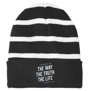 Jesus The Way Truth Life Christian John 146 Bible Verse Striped Beanie with Solid Band