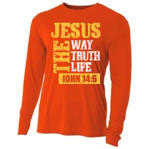 Jesus The Way Truth Life John 14:6 Christian Bible Verse Great Gift Cooling Performance Long Sleeve Crew