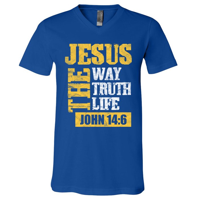 Jesus The Way Truth Life John 14:6 Christian Bible Verse Great Gift V-Neck T-Shirt