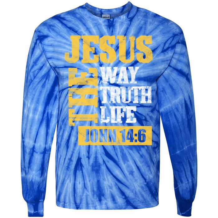 Jesus The Way Truth Life John 14:6 Christian Bible Verse Great Gift Tie-Dye Long Sleeve Shirt