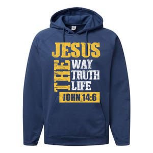 Jesus The Way Truth Life John 14:6 Christian Bible Verse Great Gift Performance Fleece Hoodie