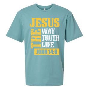 Jesus The Way Truth Life John 14:6 Christian Bible Verse Great Gift Sueded Cloud Jersey T-Shirt