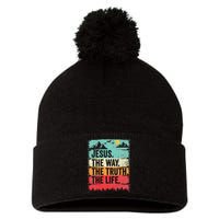 Jesus The Way Truth Life Christian Worship Pom Pom 12in Knit Beanie