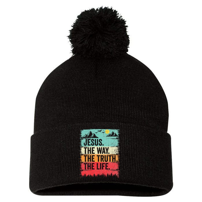 Jesus The Way Truth Life Christian Worship Pom Pom 12in Knit Beanie