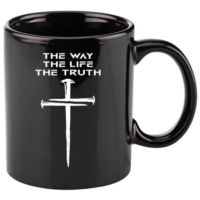 Jesus The Way Truth Life Christian Three Nails Cross 11oz C Handle Ceramic Mug