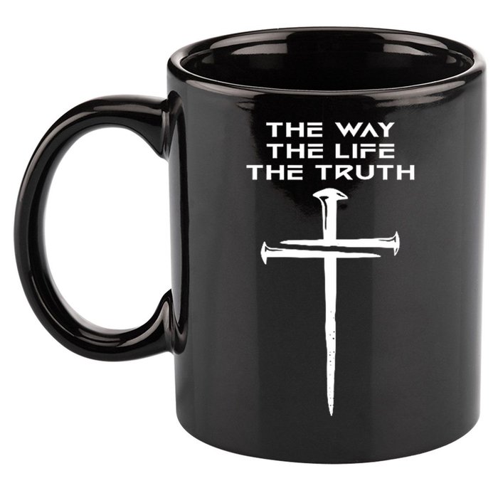 Jesus The Way Truth Life Christian Three Nails Cross 11oz C Handle Ceramic Mug