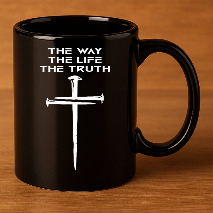 Jesus The Way Truth Life Christian Three Nails Cross 11oz C Handle Ceramic Mug