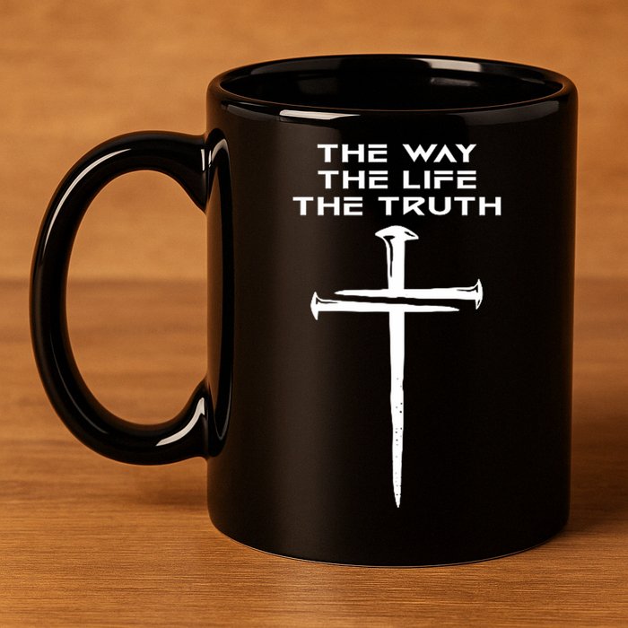 Jesus The Way Truth Life Christian Three Nails Cross 11oz C Handle Ceramic Mug