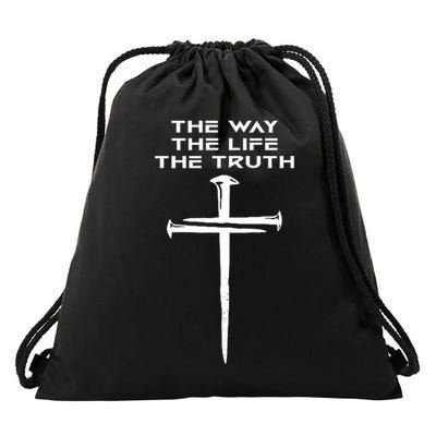 Jesus The Way Truth Life Christian Three Nails Cross Drawstring Bag