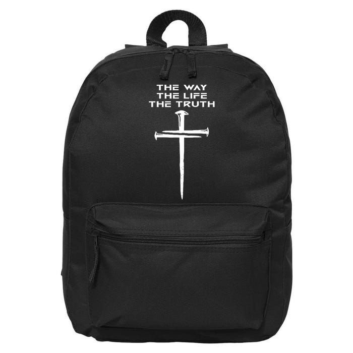 Jesus The Way Truth Life Christian Three Nails Cross 16 in Basic Backpack