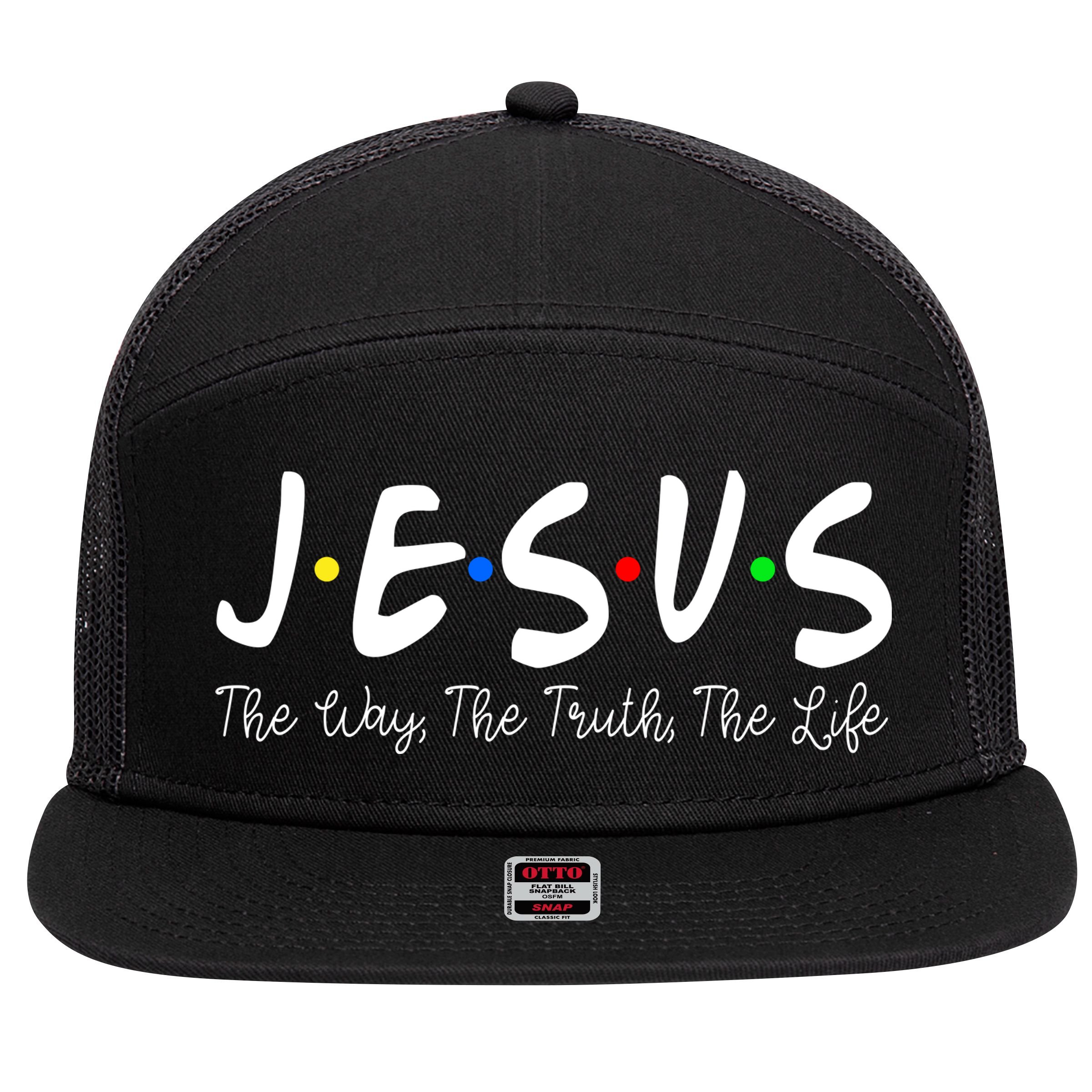 Jesus The Way The Truth The Life Christianity 7 Panel Mesh Trucker Snapback Hat