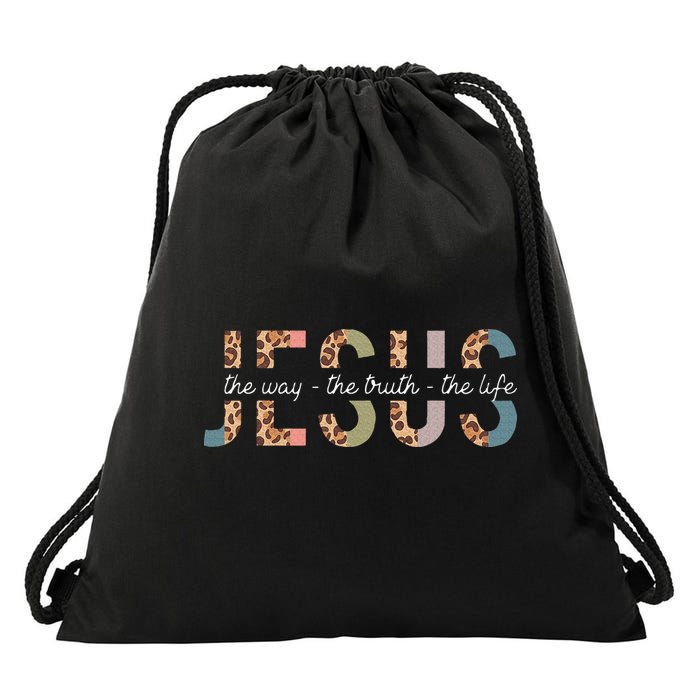 Jesus The Way The Truth The Life Leopard Christian Drawstring Bag