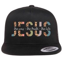 Jesus The Way The Truth The Life Leopard Christian Flat Bill Trucker Hat