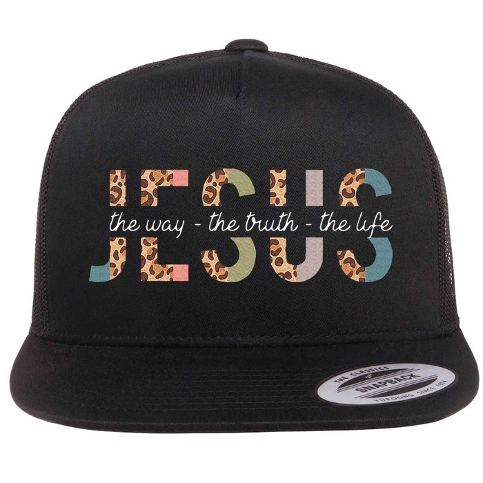 Jesus The Way The Truth The Life Leopard Christian Flat Bill Trucker Hat