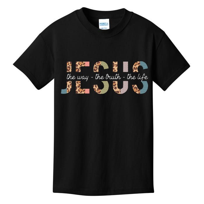 Jesus The Way The Truth The Life Leopard Christian Kids T-Shirt
