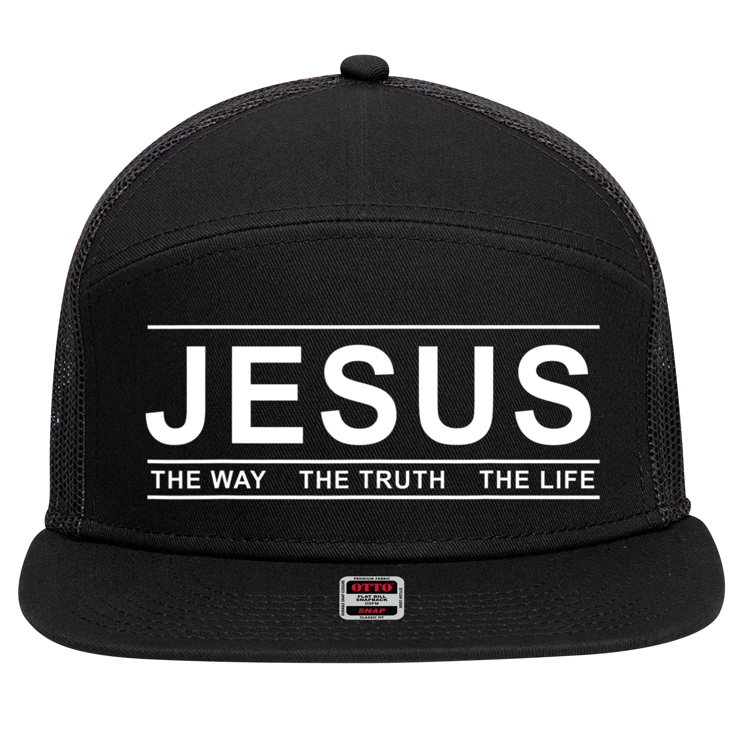 Jesus The Way The Truth The Life Jesus Christians Lover 7 Panel Mesh Trucker Snapback Hat