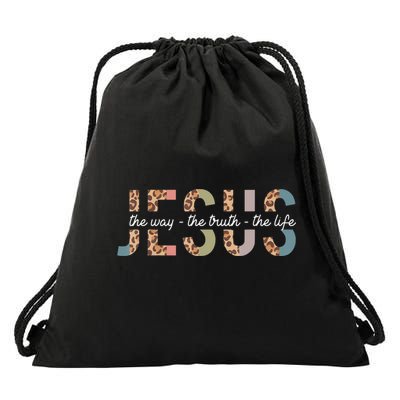 Jesus The Way The Truth The Life Leopard Christian Women Drawstring Bag