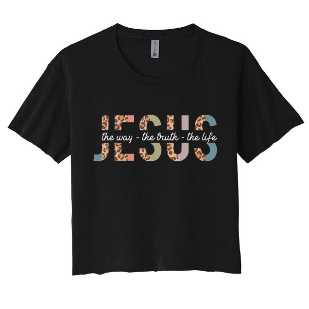 Jesus The Way The Truth The Life Leopard Christian Women Women's Crop Top Tee
