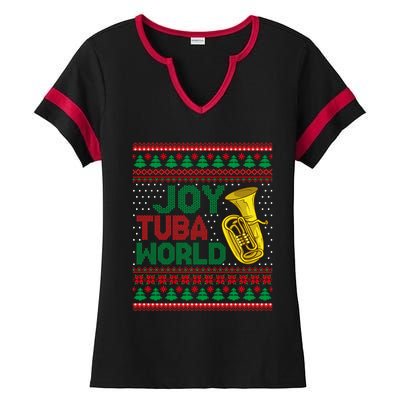 Joy Tuba World Ugly Christmas Sweater Music Lover Xmas Ladies Halftime Notch Neck Tee