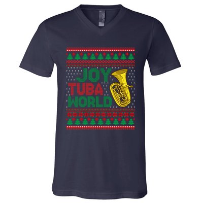 Joy Tuba World Ugly Christmas Sweater Music Lover Xmas V-Neck T-Shirt