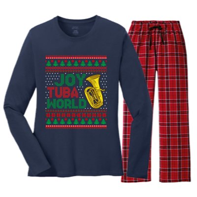 Joy Tuba World Ugly Christmas Sweater Music Lover Xmas Women's Long Sleeve Flannel Pajama Set 