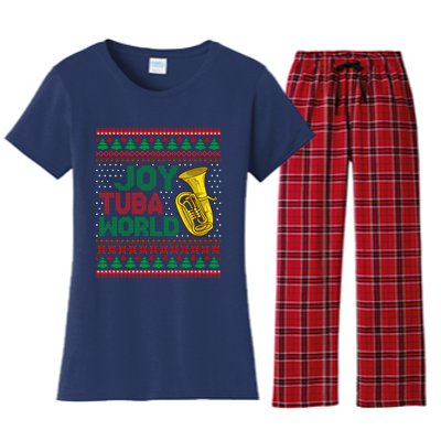 Joy Tuba World Ugly Christmas Sweater Music Lover Xmas Women's Flannel Pajama Set