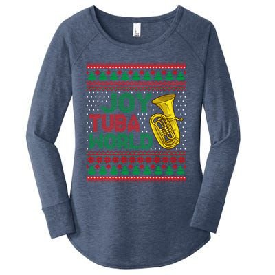 Joy Tuba World Ugly Christmas Sweater Music Lover Xmas Women's Perfect Tri Tunic Long Sleeve Shirt