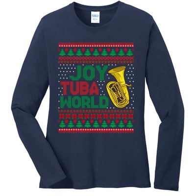 Joy Tuba World Ugly Christmas Sweater Music Lover Xmas Ladies Long Sleeve Shirt