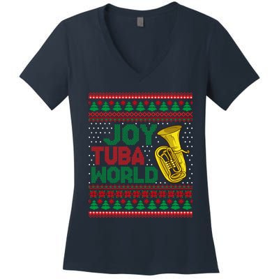 Joy Tuba World Ugly Christmas Sweater Music Lover Xmas Women's V-Neck T-Shirt