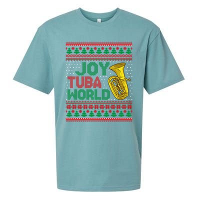 Joy Tuba World Ugly Christmas Sweater Music Lover Xmas Sueded Cloud Jersey T-Shirt