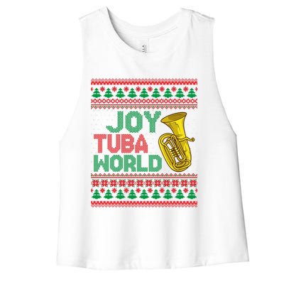 Joy Tuba World Ugly Christmas Sweater Music Lover Xmas Women's Racerback Cropped Tank