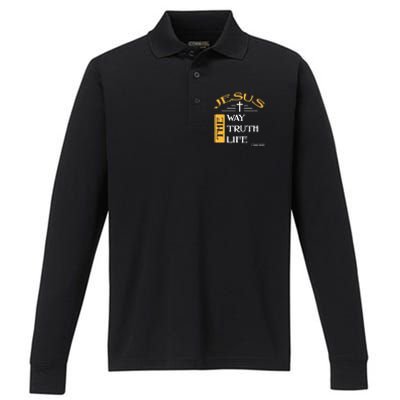 Jesus The Way Truth Life Christian Performance Long Sleeve Polo