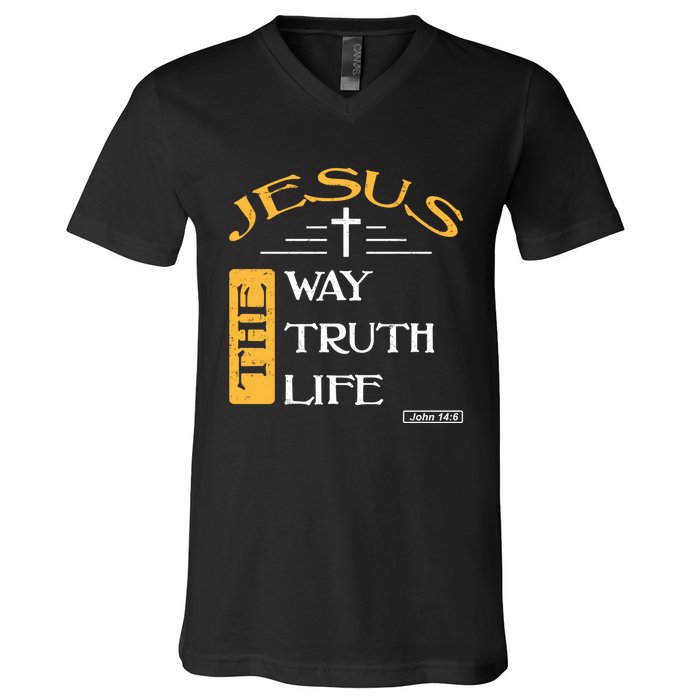 Jesus The Way Truth Life Christian V-Neck T-Shirt