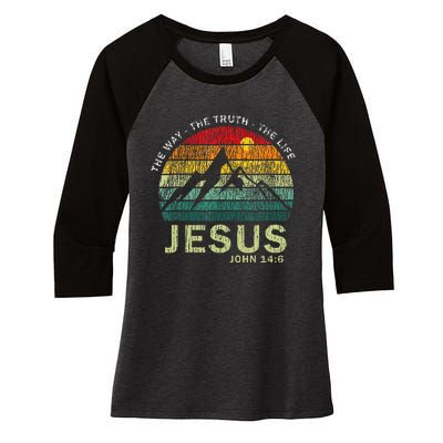 Jesus The Way Truth Life Christian Worship Women's Tri-Blend 3/4-Sleeve Raglan Shirt