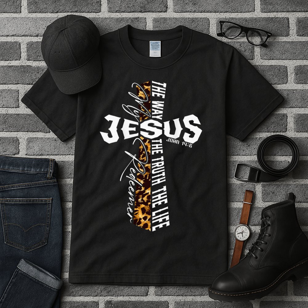 Jesus The Way Truth Life Leopard Cross Christian Faith Tall T-Shirt