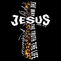 Jesus The Way Truth Life Leopard Cross Christian Faith Tall T-Shirt
