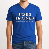 Jesus Trained Wrestling Jesus Trained God Family Wrestling V-Neck T-Shirt