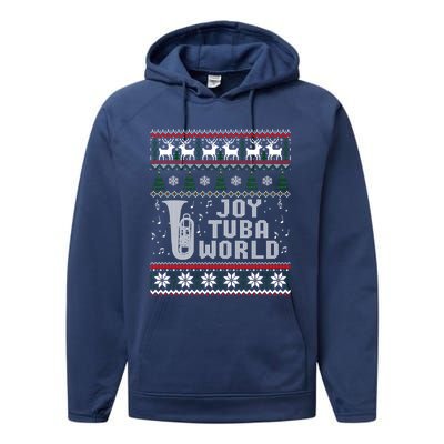 Joy Tuba World Funny Christmas Ugly Sweater Performance Fleece Hoodie