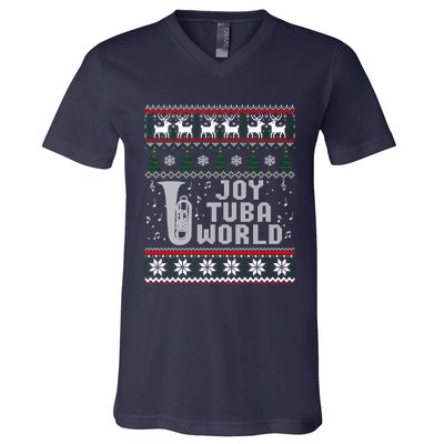 Joy Tuba World Funny Christmas Ugly Sweater V-Neck T-Shirt