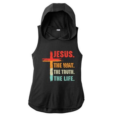 Jesus The Way The Truth The Life Christian Ladies PosiCharge Tri-Blend Wicking Draft Hoodie Tank