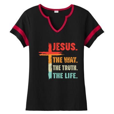 Jesus The Way The Truth The Life Christian Ladies Halftime Notch Neck Tee