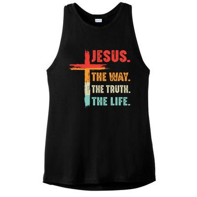 Jesus The Way The Truth The Life Christian Ladies PosiCharge Tri-Blend Wicking Tank