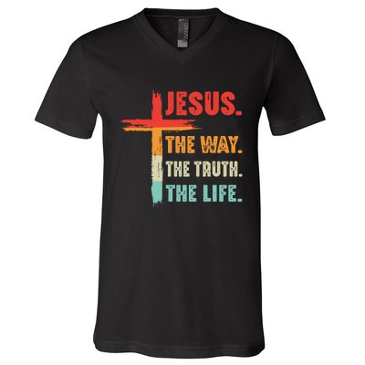 Jesus The Way The Truth The Life Christian V-Neck T-Shirt