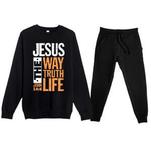 Jesus The Way Truth Life John 14:6 Christian Bible Verse Premium Crewneck Sweatsuit Set