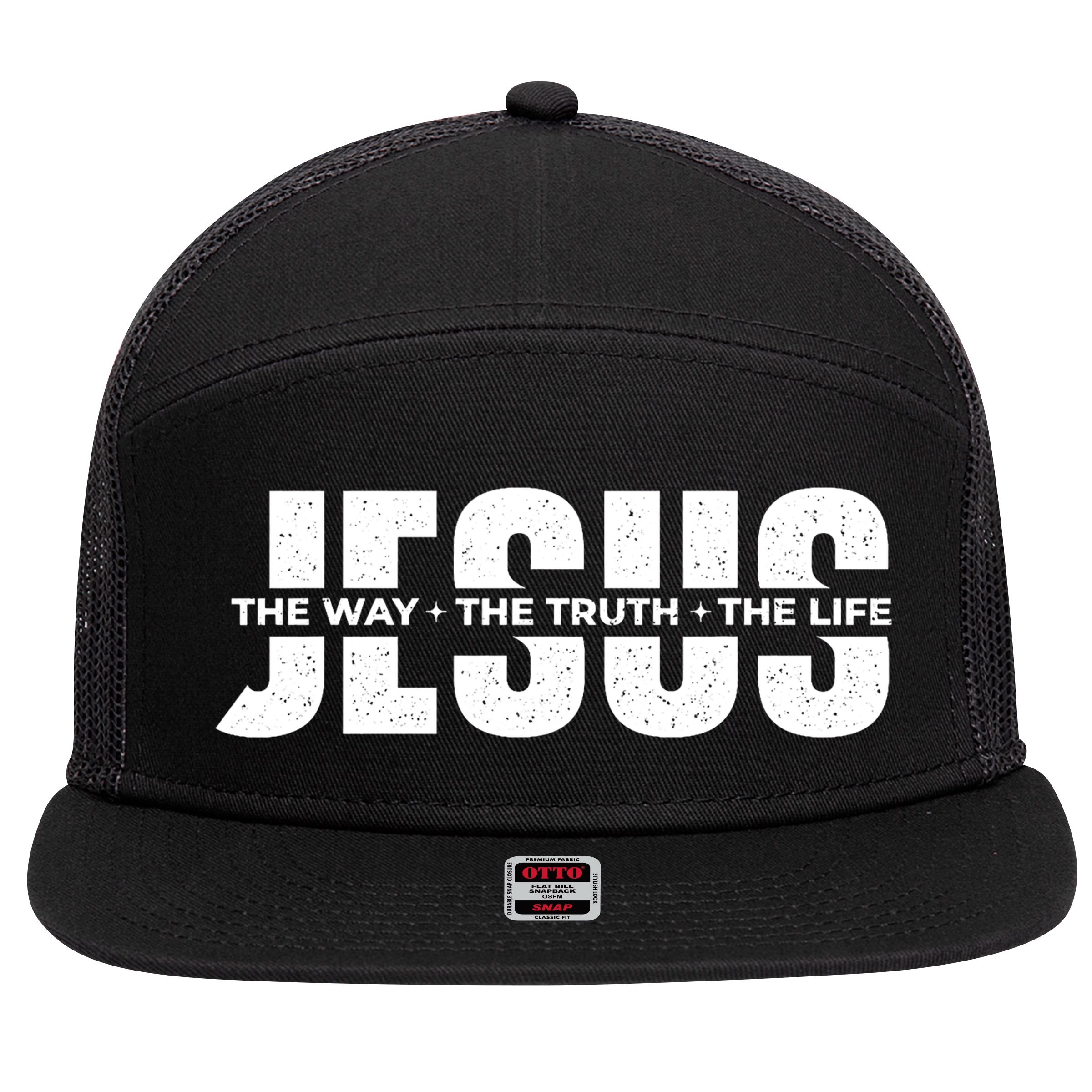 Jesus The Way The Truth The Life Christian Faith Bible 7 Panel Mesh Trucker Snapback Hat